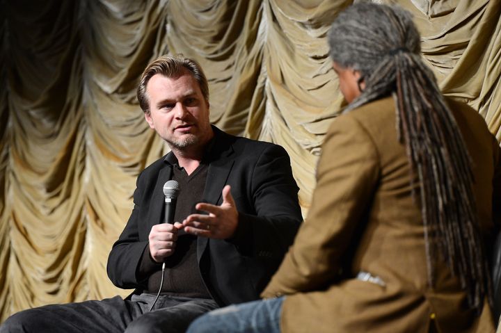 LOS ANGELES, CA - JANUARY 04: Writer and director Christopher Nolan (L) and Film Independent at LACMA Film Curator Elvis Mitchell attend the Film Independent at LACMA Presents An Evening With Christopher Nolan at the Bing Theatre at LACMA on January 4, 2013 in Los Angeles, California. (Photo by Amanda Edwards/WireImage)