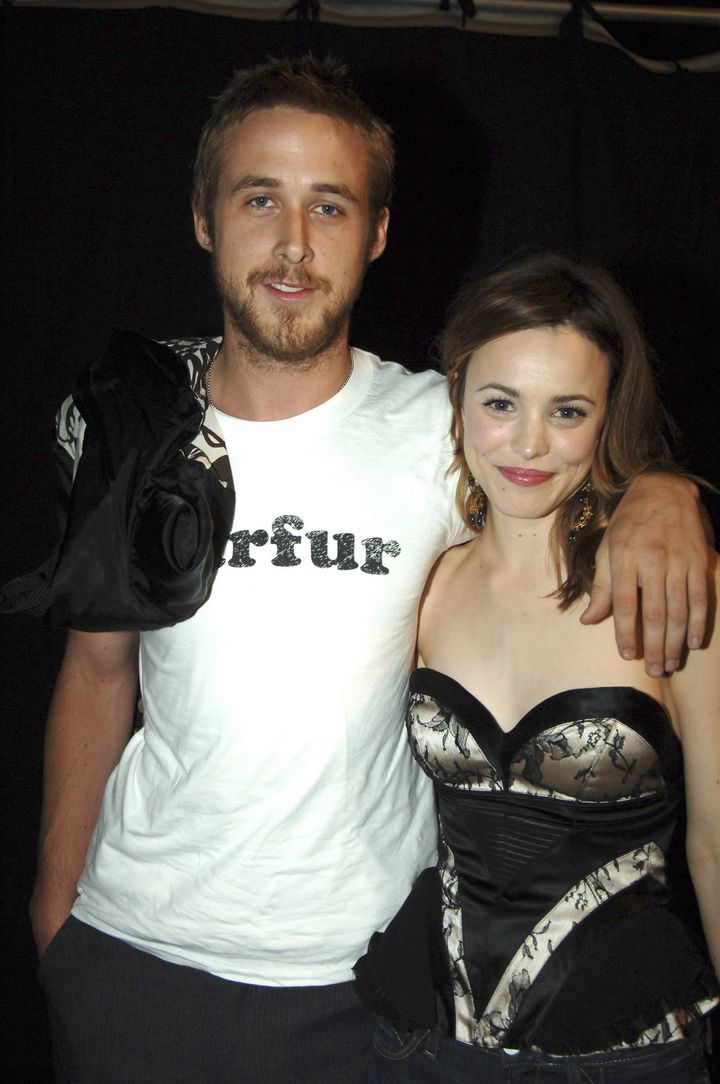 Ryan Gosling and Rachel McAdams during 2005 MTV Movie Awards - Backstage and Audience at Shrine Auditorium in Los Angeles, California, United States. (Photo by Jeff Kravitz/FilmMagic)