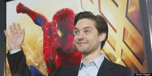 Tobey Maguire arrives for the premiere of 'Spider Man' at the Mann Village in Westwood, Ca., April 29, 2002. photo by Kevin Winter/ImageDirect