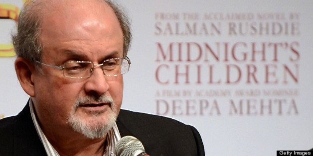 Indian born British author Salman Rushdie speaks at a function to promote the film 'Midnight's Children' in Mumbai on January 29, 2013. The film, scheduled for release on February 1 and directed by Deepa Mehta, is based on Rushdie's Booker Prize-winning novel 'Midnight's Children'. Rushdie last week, said he was 'sick and tired' of being called controversial as he flew in to India for the promotion and screening of the film. AFP PHOTO/ INDRANIL MUKHERJEE (Photo credit should read INDRANIL MUKHERJEE/AFP/Getty Images)