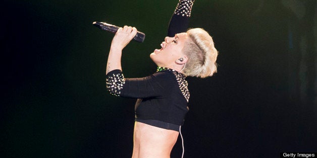 LONDON, UNITED KINGDOM - APRIL 24: Pink performs on stage in concert as part of her Truth About Love Tour at O2 Arena on Apri
