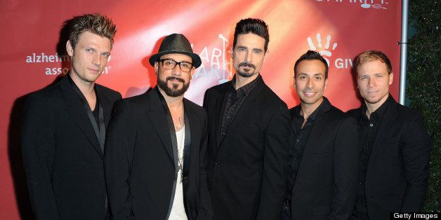 HOLLYWOOD, CA - APRIL 25: (L-R) Singers Nick Carter, A. J. McLean, Kevin Richardson, Howie Dorough, and Brian Littrell of the Backstreet Boys arrive at Hilarity For Charity fundraiser benefiting The Alzheimer's Association at Avalon on April 25, 2013 in Hollywood, California. (Photo by Allen Berezovsky/WireImage)