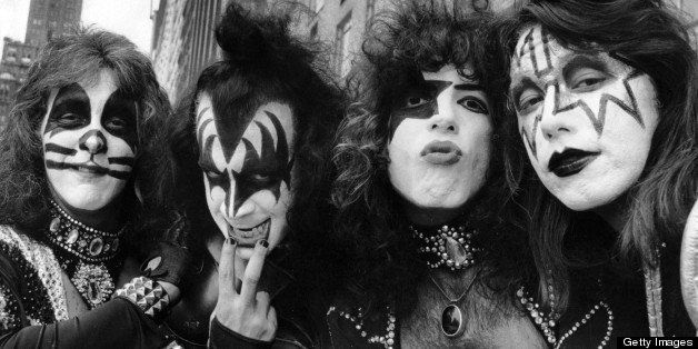 Rock group Kiss has a day on the town in New York City. Peter Criss, Gene Simmons, Paul Stanley, Ace Frehley. (Photo By: Richard Corkery/NY Daily News via Getty Images)