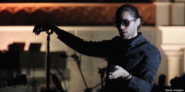 NEW YORK, NY - MAY 14: Jared Leto of Thirty Seconds To Mars, performs during the 'Love Lust Faith & Dreams' Album Preview Co