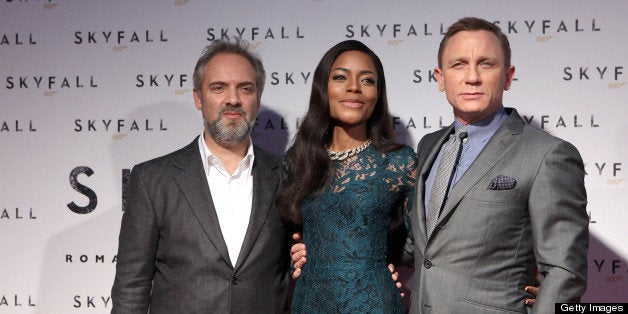 ROME, ITALY - OCTOBER 26: (L-R) Director Sam Mendes, actress Naomie Harris and actor Daniel Craig attend 'Skyfall' Rome Premiere at Warner Cinema Moderno on October 26, 2012 in Rome, Italy. (Photo by Elisabetta A. Villa/Getty Images)