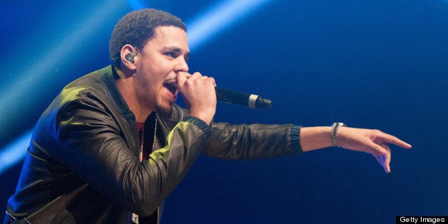 LONDONDERRY, UNITED KINGDOM - MAY 24: J.Cole performs on stage on Day 1 of Radio 1's Big Weekend Festival on May 24, 2013 in Londonderry, Northern Ireland. (Photo by Ollie Millington/Redferns via Getty Images)