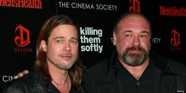 NEW YORK, NY - NOVEMBER 26: Actors Brad Pitt and James Gandolfini attend a screening of The Weinstein Company's 'Killing Them Softly' hosted by The Cinema Society with Men's Health and DeLeon Tequila at SVA Theatre on November 26, 2012 in New York City. (Photo by Charles Eshelman/FilmMagic)