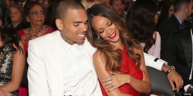 LOS ANGELES, CA - FEBRUARY 10: Singers Chris Brown (L) and Rihanna attend the 55th Annual GRAMMY Awards at STAPLES Center on February 10, 2013 in Los Angeles, California. (Photo by Christopher Polk/Getty Images for NARAS)