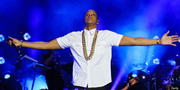 LONDON, UNITED KINGDOM - JULY 13: Jay-Z performs on day 2 of the Yahoo! Wireless Festival at Queen Elizabeth Olympic Park on July 13, 2013 in London, England. (Photo by Joseph Okpako/Getty Images)