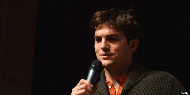 PARK CITY, UT - JANUARY 25: Actor Ashton Kutcher speaks onstage at the 'jOBS' Premiere during the 2013 Sundance Film Festival at Eccles Center Theatre on January 25, 2013 in Park City, Utah. (Photo by George Pimentel/Getty Images)