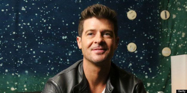 NEW YORK, NY - JULY 18: Robin Thicke films Music Choice's Take Back Your Music Campaign at MSR Studios on July 18, 2013 in New York City. (Photo by Rob Kim/Getty Images for Music Choice)