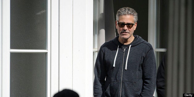 GOSLAR, GERMANY - APRIL 29: Actor and director George Clooney is seen on set of his current project 'The Monuments Men' on April 29, 2013 in Goslar, Germany. The film features several locations in the state of Lower Saxony and around Germany. (Photo by Alexander Koerner/FilmMagic)