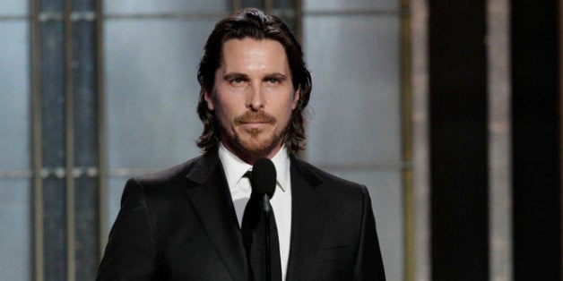 BEVERLY HILLS, CA - JANUARY 13: In this handout photo provided by NBCUniversal, Actor Christian Bale on stage to present during the 70th Annual Golden Globe Awards at the Beverly Hilton Hotel International Ballroom on January 13, 2013 in Beverly Hills, California. (Photo by Paul Drinkwater/NBCUniversal via Getty Images)