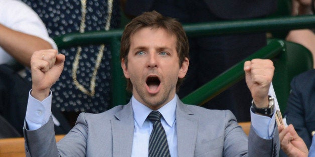 LONDON, ENGLAND - JULY 07: Bradley Cooper and Gerard Butler attend the Men's Singles Final between Novak Djokovic and Andy Murray on Day 13 of the Wimbledon Lawn Tennis Championships at the All England Lawn Tennis and Croquet Club on July 7, 2013 in London, England. (Photo by Karwai Tang/WireImage)