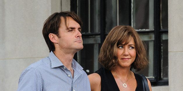 NEW YORK, NY - JULY 17: Will Forte and Jennifer Aniston as seen on July 17, 2013 on the set of 'Squirrels To Nuts' in New York City. (Photo by ESBP/Star Max/FilmMagic)