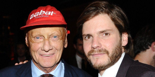 TORONTO, ON - SEPTEMBER 08: (L-R) Screenwriter Peter Morgan, former Formula One racing driver Niki Lauda and actor Daniel Brühl at the Grey Goose vodka co-hosted party for 'Rush' on September 8, 2013 in Toronto, Canada. (Photo by Stefanie Keenan/Getty Images for Grey Goose Vodka)