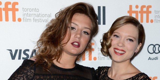 TORONTO, ON - SEPTEMBER 05: (L-R) Adele Exarchopoulos and Lea Seydoux attend premiere of Blue Is The Warmest Color at Winter Garden Theatre on September 5, 2013 in Toronto, Canada. (Photo by Juanito Aguil/WireImage)