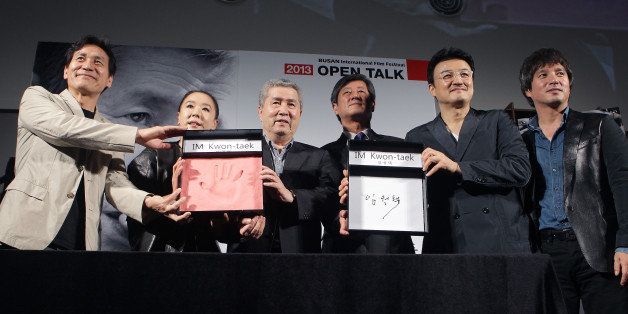 BUSAN, SOUTH KOREA - OCTOBER 08: (L to R) Actor Ahn Sung-Ki, Kang Soo-Hyun director Im Kwon-Taek, festival director Lee Yong-Kwan, actor Park Joong-Hoon and Cho Jae-Hyun attend the 'Open Talk -Im Kwon-Taek and His Actors-' at the BIFF Hill during 18th Busan International Film Festival (BIFF) on October 8, 2013 in Busan, South Korea. The biggest film festival in Asia showcases 299 films from 70 countries and runs from October 3-12. (Photo by Chung Sung-Jun/Getty Images)