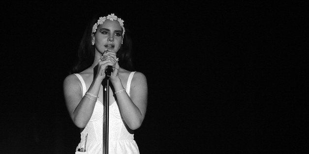 TURIN, ITALY - MAY 03: (EDITORS NOTE: Image has been converted to black and white.) Singer Lana Del Rey performs on stage at the Parcolimpico on May 3, 2013 in Turin, Italy. (Photo by Valerio Pennicino/Getty Images)