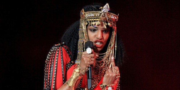INDIANAPOLIS, IN - FEBRUARY 05: MIA performs during the Bridgestone Super Bowl XLVI Halftime Show at Lucas Oil Stadium on Feb