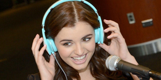 LOS ANGELES, CA - FEBRUARY 07: Actress Rebecca Black is interviewed backstage at the GRAMMYs Dial Global Radio Remotes durin