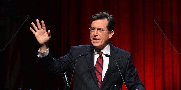 NEW YORK, NY - DECEMBER 11: Satirist Stephen Colbert speaks onstage at Robert F. Kennedy Center For Justice And Human Rights 2013 Ripple Of Hope Awards Dinner at New York Hilton Midtown on December 11, 2013 in New York City. (Photo by Stephen Lovekin/Getty Images for Robert F. Kennedy Center For Justice And Human Rights)