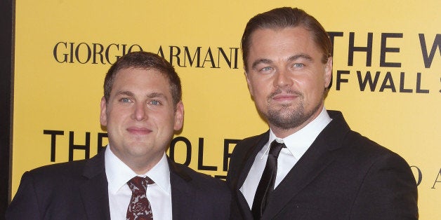 NEW YORK, NY - DECEMBER 17: Actors Jonah Hill and Leonardo DiCaprio attend the 'The Wolf Of Wall Street' premiere at Ziegfeld Theater on December 17, 2013 in New York City. (Photo by Jim Spellman/WireImage)