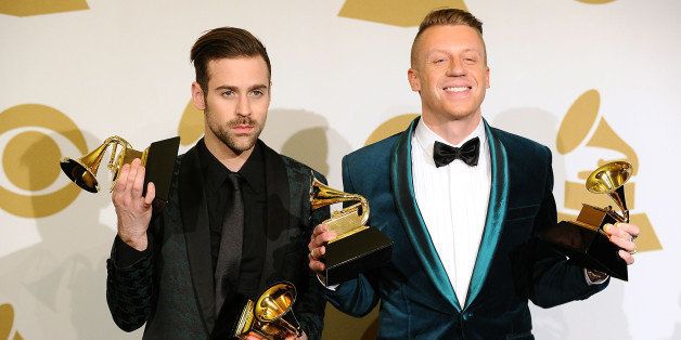 LOS ANGELES, CA - JANUARY 26: Macklemore & Ryan Lewis pose in the press room at the 56th GRAMMY Awards at Staples Center on January 26, 2014 in Los Angeles, California. (Photo by Jason LaVeris/FilmMagic)