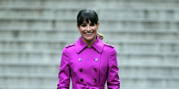 NEW YORK, NY - SEPTEMBER 09: Actress Lea Michelle filming 'Glee' on September 9, 2013 in New York City. This is the same location that she filmed a scene for 'Glee' in 2011 with Cory Monteith. (Photo by Steve Sands/Getty Images)