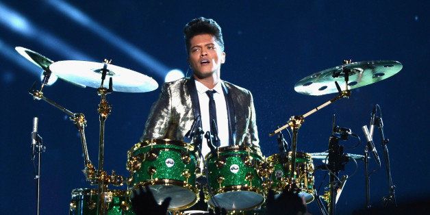 EAST RUTHERFORD, NJ - FEBRUARY 02: Bruno Mars performs during the Pepsi Super Bowl XLVIII Halftime Show at MetLife Stadium on February 2, 2014 in East Rutherford, New Jersey. (Photo by Theo Wargo/FilmMagic)