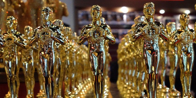 Oscar statuettes are lined up in a local souvenir shop 10 days prior to this year's upcoming Oscars, the 85th Academy Awards, in Hollywood, California, on February 14, 2013. The ceremony is scheduled for February 24, 2013. AFP PHOTO / JOE KLAMAR (Photo credit should read JOE KLAMAR/AFP/Getty Images)