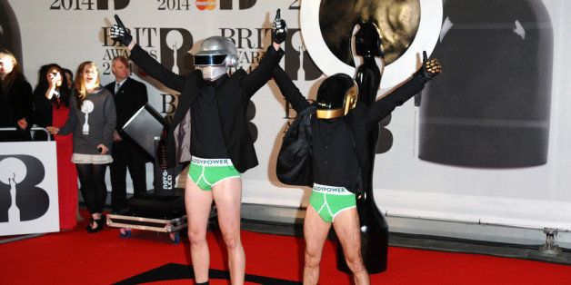 LONDON, ENGLAND - FEBRUARY 19: Daft Punk impersonators attend The BRIT Awards 2014 at 02 Arena on February 19, 2014 in London, England. (Photo by Anthony Harvey/Getty Images)