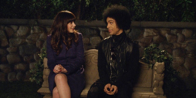 NEW GIRL: (L-R) Zooey Deschanel and music royalty Prince in the 'Prince' episode of NEW GIRL airing Sunday, Feb. 2, 2014 (approx. 10:30-11:00 PM ET/7:30-8:00 PM PT), immediately after FOX Sports' coverage of SUPER BOWL XLVIII. (Photo by FOX via Getty Images)