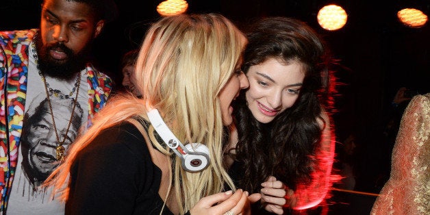 LONDON, ENGLAND - FEBRUARY 19: Ellie Goulding (C) and Lorde attend the Universal Music Brits' After Party At Soho House Pop-