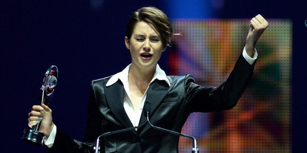LAS VEGAS, NV - MARCH 27: Female Star of Tomorrow award winner Shailene Woodley speaks onstage during The CinemaCon Big Scre