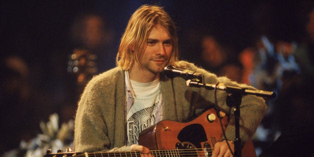 American singer and guitarist Kurt Cobain (1967 - 1994), performs with his group Nirvana at a taping of the television progra