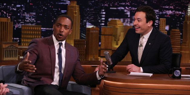 THE TONIGHT SHOW STARRING JIMMY FALLON -- Episode 0035 -- Pictured: (l-r) Actor Anthony Mackie during an interview with host Jimmy Fallon on April 4, 2014 -- (Photo by: Nathaniel Chadwick/NBC/NBCU Photo Bank via Getty Images)