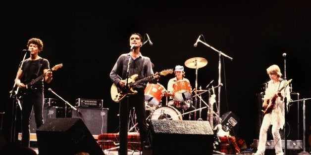 HOLLYWOOD, CA - CIRCA 1980s: (From L to R) Jerry Harrison, David Byrne, Chris Frantz, and Tina Weymouth of the Talking Heads perform at a concert circa the early-1980s in Hollywood, California. (Photo by Michael Ochs Archives/Getty Images)