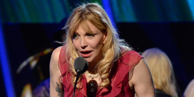 NEW YORK, NY - APRIL 10: Courtney Love speaks onstage at the 29th Annual Rock And Roll Hall Of Fame Induction Ceremony at Barclays Center of Brooklyn on April 10, 2014 in New York City. (Photo by Kevin Mazur/WireImage)