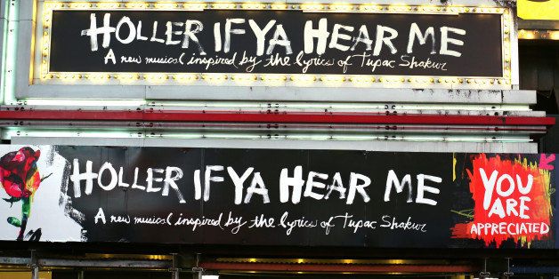 NEW YORK, NY - APRIL 27: Theatre Marquee for the Tupac Shakur Broadway Musical 'Holler If Ya Hear Me' on April 27, 2014 at the Palace Theatre in New York City. (Photo by Walter McBride/Getty Images)
