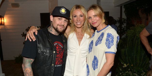 LOS ANGELES, CA - MAY 15: (L-R) Musician Benji Madden, author Vicky Vlachonis, and actress Cameron Diaz celebrate the launch of The Body Doesn't Lie by Vicky Vlachonis on May 15, 2014 in Los Angeles, California. (Photo by Jason Kempin/Getty Images for Goop)