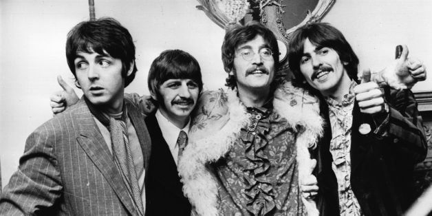 19th May 1967: The Beatles celebrate the completion of their new album, 'Sgt Pepper's Lonely Hearts Club Band', at a press conference held at the west London home of their manager Brian Epstein. The LP is released on June 1st. (Photo by John Pratt/Keystone/Getty Images)