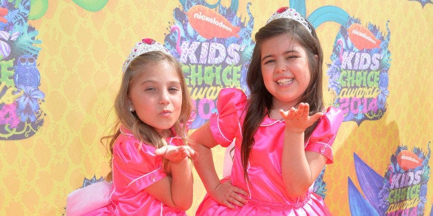 LOS ANGELES, CA - MARCH 29: TV personalities Sophia Grace Brownlee (R) and Rosie Grace McClelland attend Nickelodeon's 27th Annual Kids' Choice Awards held at USC Galen Center on March 29, 2014 in Los Angeles, California. (Photo by Alberto E. Rodriguez/Getty Images)