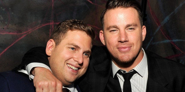 LOS ANGELES, CA - JUNE 10: Producer/actors Jonah Hill (L) and Channing Tatum pose at the after party for the premiere of Col