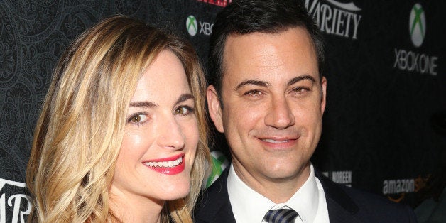 HOLLYWOOD, CA - NOVEMBER 16: Honoree Jimmy Kimmel (R) and writer Molly McNearney attend Variety's 4th Annual Power of Comedy presented by Xbox One benefiting the Noreen Fraser Foundation at Avalon on November 16, 2013 in Hollywood, California. (Photo by Imeh Akpanudosen/Getty Images for Variety)