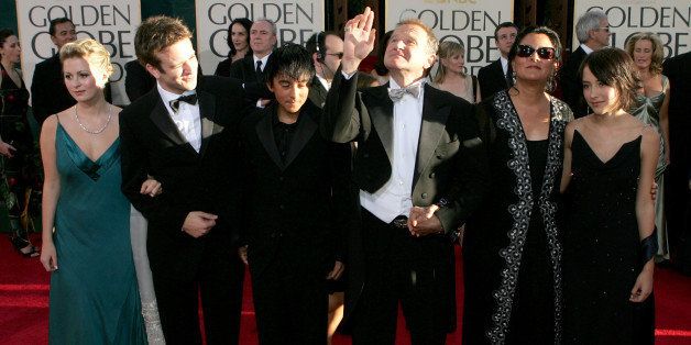 BEVERLY HILLS, CA - JANUARY 16: Actor Robin Williams and wife Marsha Garces Williams, sons Cody, Zachary with girlfriend Alex, daughter Zelda arrive at the 62nd Annual Golden Globe Awards at the Beverly Hilton Hotel January 16, 2005 in Beverly Hills, California. (Photo by Kevin Winter/Getty Images)