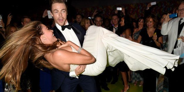 LOS ANGELES, CA - AUGUST 25: (EXCLUSIVE COVERAGE) Actress Sofia Vergara and tv personality Derek Hough attend HBO's Official 2014 Emmy After Party at The Plaza at the Pacific Design Center on August 25, 2014 in Los Angeles, California. (Photo by Jeff Kravitz/FilmMagic)