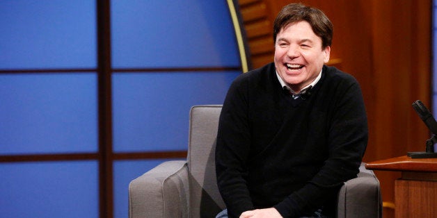 LATE NIGHT WITH SETH MEYERS -- Episode 0063 -- Pictured: Comedian Mike Myers during an interview on June 18, 2014 -- (Photo by: Lloyd Bishop/NBC/NBCU Photo Bank via Getty Images)