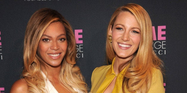 NEW YORK, NY - JUNE 03: Beyonce and Blake Lively attend the CHIME FOR CHANGE One-Year Anniversary Event hosted by Gucci Creative Director Frida Giannini and T Magazine Editor-In-Chief Deborah Needleman at Gucci Fifth Avenue on June 3, 2014 in New York City. (Photo by Kevin Mazur /Chime For Change/Getty Images for Gucci/Getty Images for Gucci)