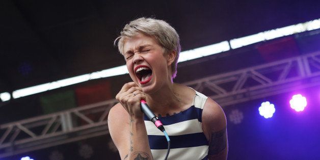CHICAGO, IL - JULY 20: Meredith Graves of Perfect Pussy performs onstage during the 2014 Pitchfork Music Festival at Union Park on July 20, 2014 in Chicago, Illinois. (Photo by Roger Kisby/Getty Images)